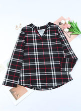 Load image into Gallery viewer, Womens Basic Casual V Neck Plaid Print Cotton Cuffed Long Sleeve Work Tops Blouses Shirts S-3XL