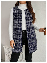 Load image into Gallery viewer, Women&#39;s Plus Size Tweed Blazer Vest Plaid Open Front Sleeveless Work Outerwear Jacket