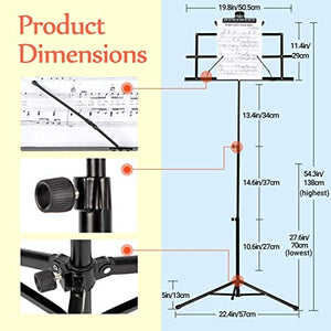 CAHAYA 2 in 1 Dual Use Extra Stable Reinforced Folding Sheet Music Stand & Desktop Book Stand Lightweight Portable Adjustable with Carrying Bag, Metal Music Stand with Music Sheet Clip Holder CY0204