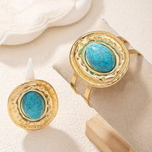 Load image into Gallery viewer, Fashion Vintage-Inspired Blue Turquoise Geometric Bangle &amp; Ring Set for Women, An Imitation from Persian Queens Jewelries.