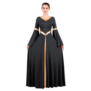 ODASDO Women Praise Dance Dresses Liturgical Worship Dancewear Golden Metallic Loose Fit Full Length Robe