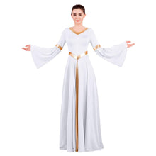 Load image into Gallery viewer, ODASDO Women Praise Dance Dresses Liturgical Worship Dancewear Golden Metallic Loose Fit Full Length Robe