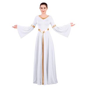 ODASDO Women Praise Dance Dresses Liturgical Worship Dancewear Golden Metallic Loose Fit Full Length Robe