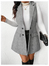 Load image into Gallery viewer, Women&#39;s Plus Size Tweed Coat Houndstooth Print Lapel Neck Single Breasted Vest Outerwear