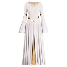 Load image into Gallery viewer, ODASDO Women Praise Dance Dresses Liturgical Worship Dancewear Golden Metallic Loose Fit Full Length Robe