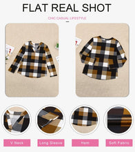 Load image into Gallery viewer, Womens Basic Casual V Neck Plaid Print Cotton Cuffed Long Sleeve Work Tops Blouses Shirts S-3XL