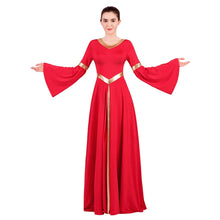 Load image into Gallery viewer, ODASDO Women Praise Dance Dresses Liturgical Worship Dancewear Golden Metallic Loose Fit Full Length Robe