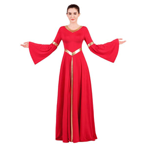 ODASDO Women Praise Dance Dresses Liturgical Worship Dancewear Golden Metallic Loose Fit Full Length Robe