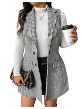 Load image into Gallery viewer, Women&#39;s Plus Size Tweed Coat Houndstooth Print Lapel Neck Single Breasted Vest Outerwear