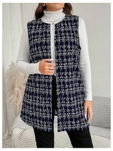 Load image into Gallery viewer, Women&#39;s Plus Size Tweed Blazer Vest Plaid Open Front Sleeveless Work Outerwear Jacket