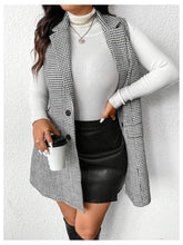 Load image into Gallery viewer, Women&#39;s Plus Size Tweed Coat Houndstooth Print Lapel Neck Single Breasted Vest Outerwear