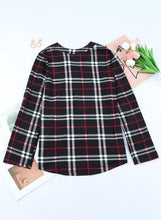 Load image into Gallery viewer, Womens Basic Casual V Neck Plaid Print Cotton Cuffed Long Sleeve Work Tops Blouses Shirts S-3XL