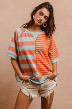 Load image into Gallery viewer, BiBi Striped Round Neck Half Sleeve French Terry Top