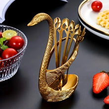 Load image into Gallery viewer, Swan-Shaped Metal Fruit Fork Set with Storage Base - Reusable Appetizer Dessert Picks for Home Kitchen, Party Supplies &amp; Decor