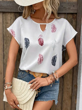 Load image into Gallery viewer, Chic Summer Feather-Print Blouse: Breathable, Durable &amp; Easy-Care Women&#39;s Casual Top- L