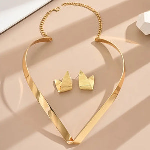 Luxurious 3pcs Geometric Jewelry Set for Women - Glossy Alloy Earrings & Collar, Perfect for Events or Parties