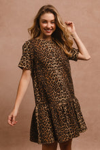 Load image into Gallery viewer, BiBi Tie Back Leopard Round Neck Short Sleeve Dress