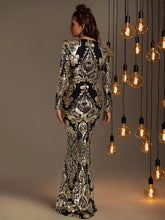 Load image into Gallery viewer, Glittering Square Neck Sequin Mermaid Dress - Body-con, Long Sleeves, Chic &amp; Elegant Evening Wear, XS