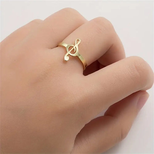 Adjustable Stainless Steel Single Ring - Elegant Musical Note Design, Opening Ring, Finger Jewelry, G Key