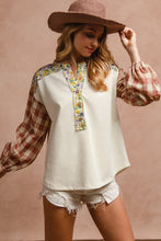 Load image into Gallery viewer, BiBi Floral Notched Plaid Balloon Sleeve Top for Girls and Women