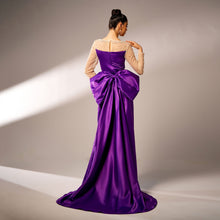 Load image into Gallery viewer, Long Sleeve Round Neck Party Beaded Big Bow Evening Dress