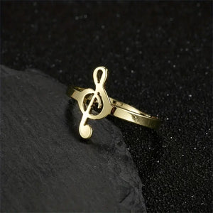 Adjustable Stainless Steel Single Ring - Elegant Musical Note Design, Opening Ring, Finger Jewelry, G Key