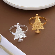 Load image into Gallery viewer, Pack of 6 Polished Golden Christmas Tree Napkin Rings - Cast Iron, Available in 2 Colors