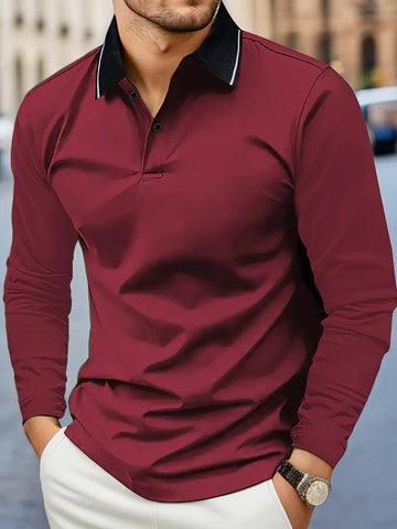 Premium Mens V-Neck Rugby Shirt - Stylish & Comfortable Long Sleeve for Spring Autumn - Versatile Casual Wear - XXL