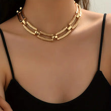 Load image into Gallery viewer, Geometric Chain Collar Necklace - Chic Punk Hip Hop Style Patch Neck Choker - Boho Vacation Party Jewelry for All Seasons