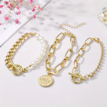 Load image into Gallery viewer, 3-Piece Exquisite Coin Pendant Link Chain Bracelet Set - Elegant Hand Chain for Women