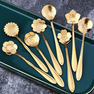 8-Piece Delightful Flower-Shaped Spoon Set - Durable Stainless Steel, Perfect for Tea, Coffee, Ice Cream, Dessert, and Honey