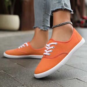 Women's Breathable Canvas Sneakers - Lightweight & Comfy - Versatile Casual Outdoor Lace-Up Shoes