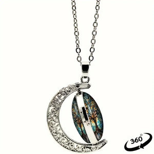 1pc Exquisite Tree of Life Necklace - Rotatable Design with Durable Glass Alloy Pendant and Luminous Finish