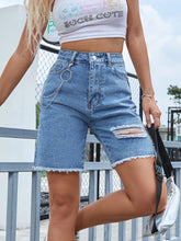 Load image into Gallery viewer, Distressed Raw Hem Denim Shorts