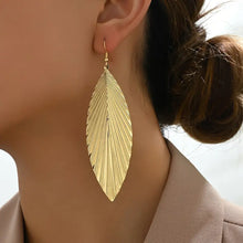 Load image into Gallery viewer, Exquisite Golden Leaf Dangle Earrings - Textured, Vintage-Inspired, Long Drops with Elegant Details