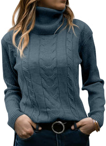 Women's Turtleneck Long Sleeve Cable Knit Sweaters for Fall & Winter