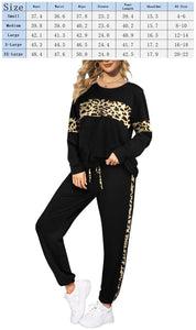 Leopard Sweatsuits Women 2 Piece Sets Crew neck Long Sleeve Tops Pants, Tracksuit with Pockets