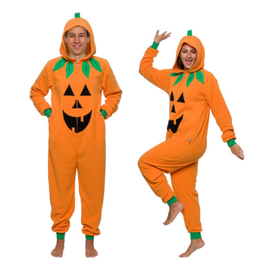 Funziez! Slim Pumpkin Adult Onesie - Jack O Lantern Halloween Costume - One Piece Cosplay Suit for Adults, Women and Men