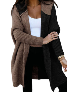 Open Front Long Sleeve Hooded Knit Cardigan Sweaters Women's Outwear Coat