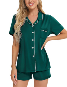 SWOMOG Womens Button Down Pajamas Set Short Sleeve Sleepwear Bride Soft Pj Lounge Sets XS-3XL