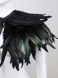 Gothic Black Feather Shawl Victorian Costume Shrug Halloween Cosplay Feather Wrap Lace Neck