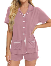 Load image into Gallery viewer, SWOMOG Womens Button Down Pajamas Set Short Sleeve Sleepwear Bride Soft Pj Lounge Sets XS-3XL