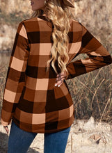 Load image into Gallery viewer, Womens Basic Casual V Neck Plaid Print Cotton Cuffed Long Sleeve Work Tops Blouses Shirts S-3XL