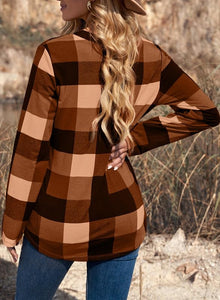 Womens Basic Casual V Neck Plaid Print Cotton Cuffed Long Sleeve Work Tops Blouses Shirts S-3XL