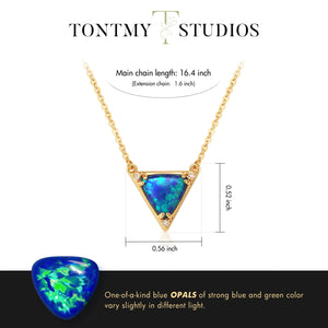 Gold Pendant Necklaces for Women, 14K Gold Plated Synthetics Blue Opal Necklace Created October’s Birthstone Charm Simple Triangle Pendant Necklaces Gold Jewelry for Women Trendy