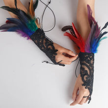 Load image into Gallery viewer, HOMELEX Women Black Lace Feather Gloves Witch Angel Costume Accessories Swan Wings Wrist Bands