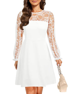 Women's Cocktail Dresses Crew Neck Short A Line Dress with Lace Sleeves