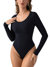 Load image into Gallery viewer, PINKMSTYLE Women&#39;s Sexy Scoop Neck Long Sleeve Bodysuits Thongs Ribbed Seamless Slim Fit Trendy Going Out Leotard Tops