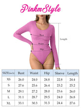 Load image into Gallery viewer, PINKMSTYLE Women&#39;s Sexy Scoop Neck Long Sleeve Bodysuits Thongs Ribbed Seamless Slim Fit Trendy Going Out Leotard Tops