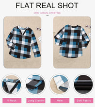 Load image into Gallery viewer, Womens Basic Casual V Neck Plaid Print Cotton Cuffed Long Sleeve Work Tops Blouses Shirts S-3XL